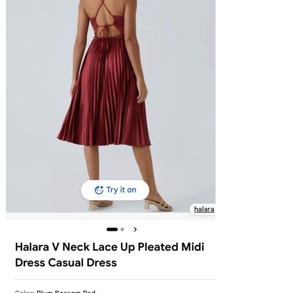 Halara burgundy satin pleated vampy, dark romantic 
midi dress size XL